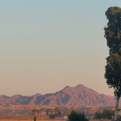 Mountain view at sunset across from RV park